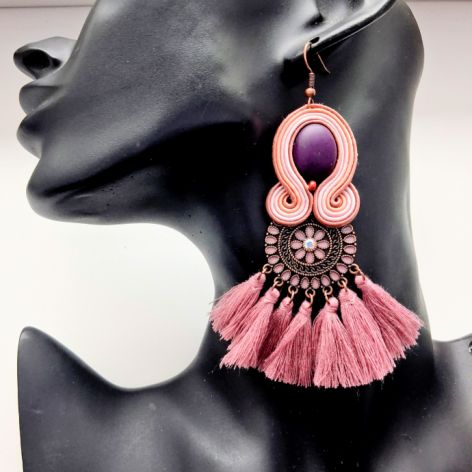 Purple kolczyki sutaszowe z frędzlami