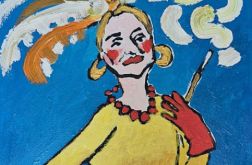 obraz olejny dama pióra nad głową