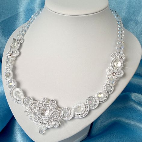 Naszyjnik-kolia Biało-Srebrzysty