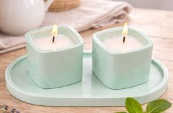 Zestaw gipsowych świeczników DIY – 2 szt. + taca, pojemniki na świece sojowe, dekoracyjne, nowoczesne