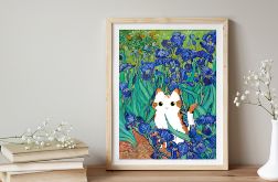 Plakat z trzykolorowym kotem Irysy Van Gogha