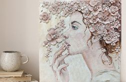 "Kobieta w kwiatach 2 ” - Obraz strukturalny - 40 × 40 cm