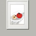 Czerwone jabłka - grafika do kuchni lub jadalni - W białej ramce