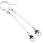 Kolczyki białe perły Swarovski długie 925 - kolczyki perły srebro łańcuszki 1