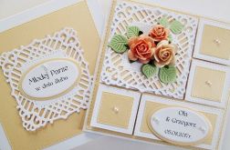 Kartka MŁODEJ PARZE morelowo-biała