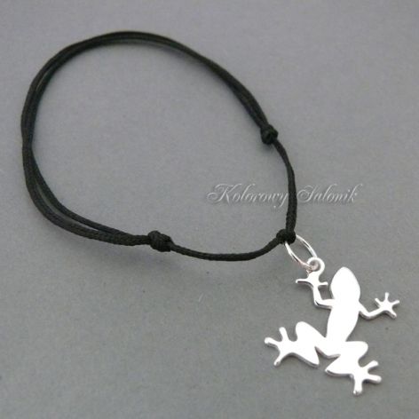 Srebrna bransoletka Żaba Frog czarna