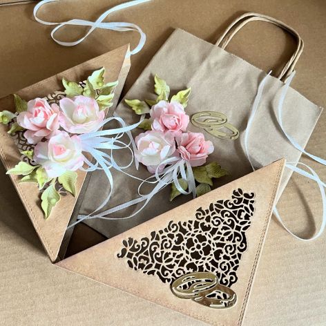 002,ślubny komplet w kolorze eco, kartka w pudełku z torebką 