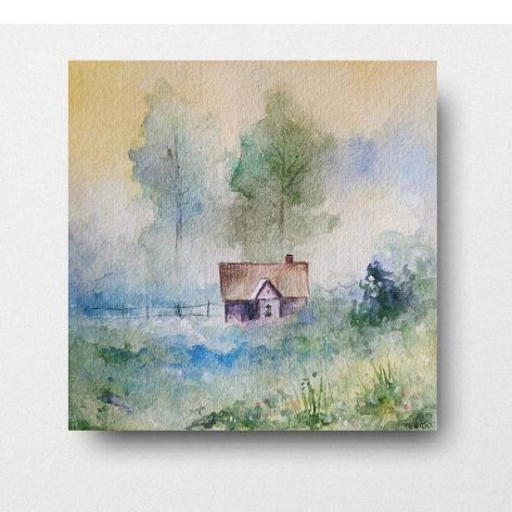 Pejzaż-akwarela formatu 20/20 cm 