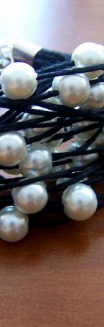 enetka - BRANSOLETKA z lnu - PERŁY- LEN