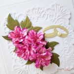 Kartka ŚLUBNA z różowymi kwiatami - Biało-różowa kartka ślubna z kwiatami