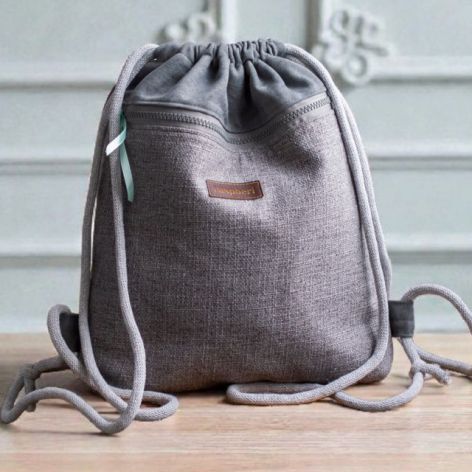 Szary plecak worek z przednią kieszenią