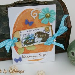 Kartka wielkanocna- zając na łące- rezerwacja