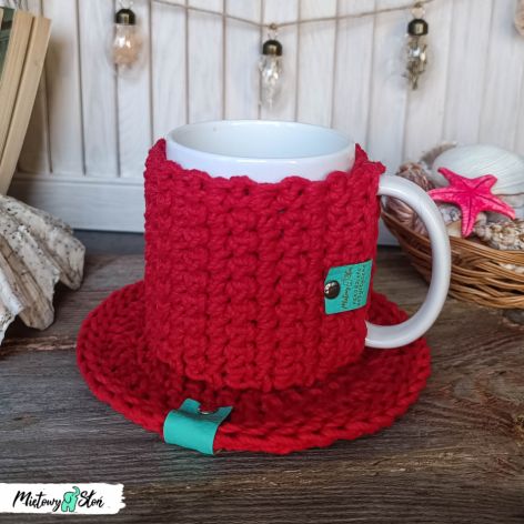 Kubek w sweterku i podkładka ~ czerwony