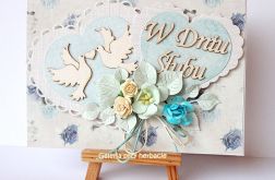 Kartka ślubna z serduszkami turkusowa