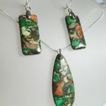 Zielono-brązowy jaspis cesarski, zestaw biżuterii w srebrnej oprawie - 