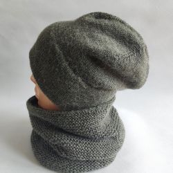 Komplet ręcznie robiony na drutach z alpaką, szara zieleń.