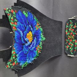 Komplet "Niebieski Mak" naszyjnik-czoker z frędzliami i bransoletka