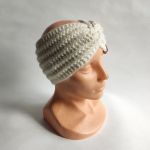 Opaska ręcznie robiona na drutach, kremowa. - opaska kremowa