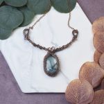 Miedziany naszyjnik wire wrapping z labradorytem #490 - 