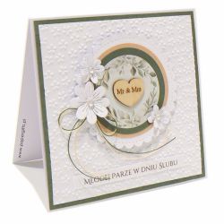 Kartka ślubna - wianek białe kwiaty kwiatuszki