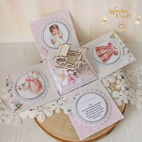 Exploding box na chrzest "Pink Flowers Girl1"