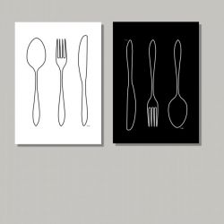 Grafika do kuchni lub jadalni, komplet 2 szt, biały i czarny