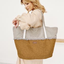 Duża torebka Huge Bag Szaro-miodowa plecionka