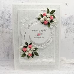 Kartka ślubna szara z różyczkami SLB 020