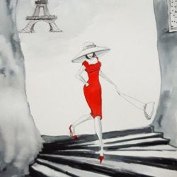"Spacerując ulicami Paryża" akwarela i piórko