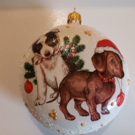 Bombka, medalion , średnica 10 cm, z pieskami