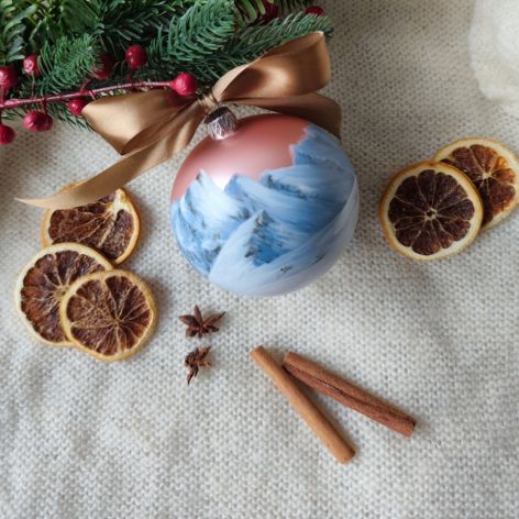 Ręcznie malowana bombka "zimowe Tatry" (2), 10 cm