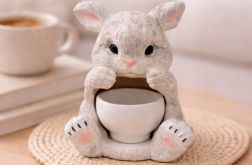Świecznik wielkanocny Biały Króliczek | gipsowy świecznik dekoracyjny