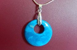 Niebieski agat szalony, delikatny wisiorek, kółko, donut