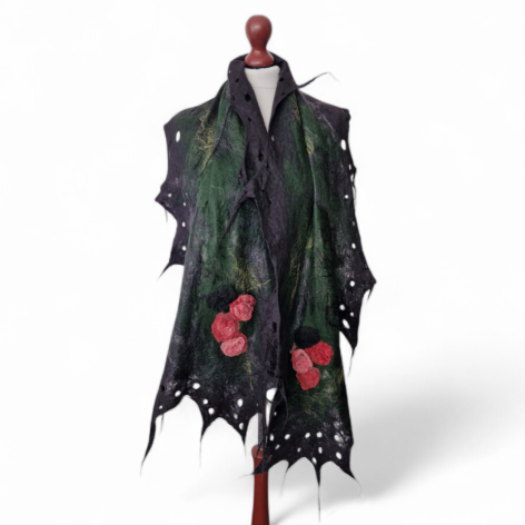 SZAL SZALIK JEDWABNO WEŁNIANY róże Feltmondo