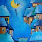 Bajkowe miasteczko kotów-obraz akrylowy formatu 50/60 cm  - 