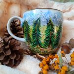 Ręcznie malowany szop i las borowikowy kubek 480 ml. - Ręcznie malowany