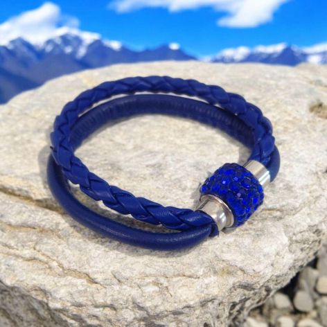 Bransoletka rzemykowa chabrowe cyrkonie