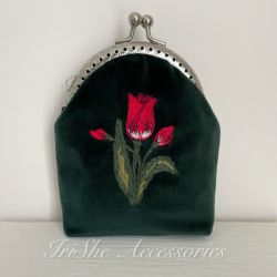 Portmonetka welurowa “Tulipan”, saszetka haftowana