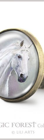 Pierścionek - Biały koń - antyczny brąz