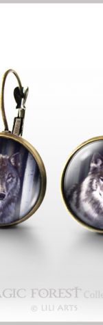 Kolczyki - Szary wilk - antyczny brąz