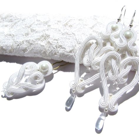 ażurowe ślubne kolczyki sutasz + wsuwka 