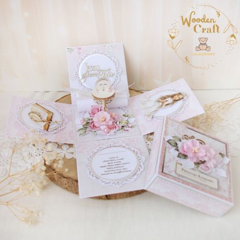 Exploding box komunijny "Pink Roses" GOTOWY