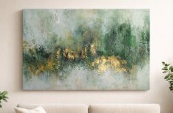 Obraz ręcznie malowany Abstrakcja XXL Struktura 3D Złocenia Zielony 100x140 cm