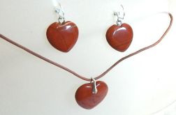 Trzy serduszka, moikait czerwony, zestaw biżuterii w srebrze