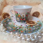 Ręcznie malowany komplet stokrotki na łące 250 ml. - ręcznie malowane