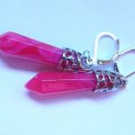 Różowy agat fuksja, efektowne, wiszące kolczyki w srebrze - 