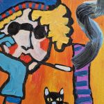 obraz olejny czarny kot zna odpowiedzi - 