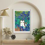 Plakat z trzykolorowym kotem Irysy Van Gogha - zabawny poster z kotem