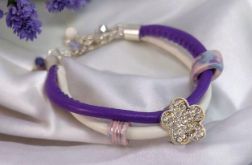 Bransoletka rzemykowa fiolet kwiatek