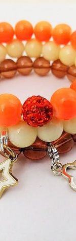 Bransoletki na gumce, zestaw orange i brąz